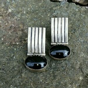 Vintage .925 Sterling Silver and Black Onyx Earrings